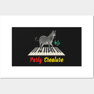 Prancing Zebra on Keyboard Black & White Party Theme Posters and Art